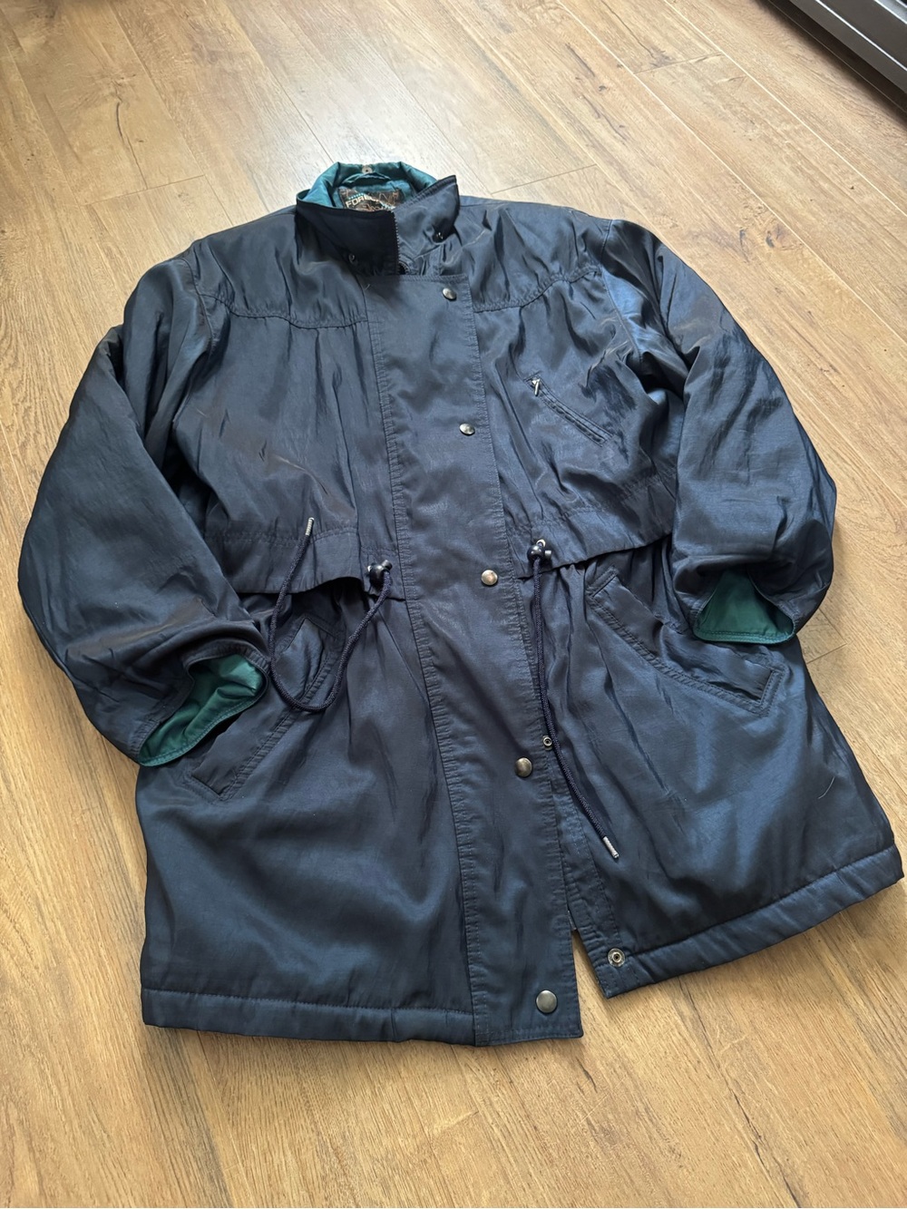 Women's Navy Utility Parka Jacket with Drawcord Waist